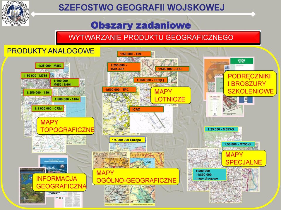 N601 1:500 000 - TPC 1:250 000-1501 MAPY LOTNICZE 1:500 000-1404 1:1 000 000 - CRM ICAO MAPY TOPOGRAFICZNE 1:25 000 - M853-S 1:5