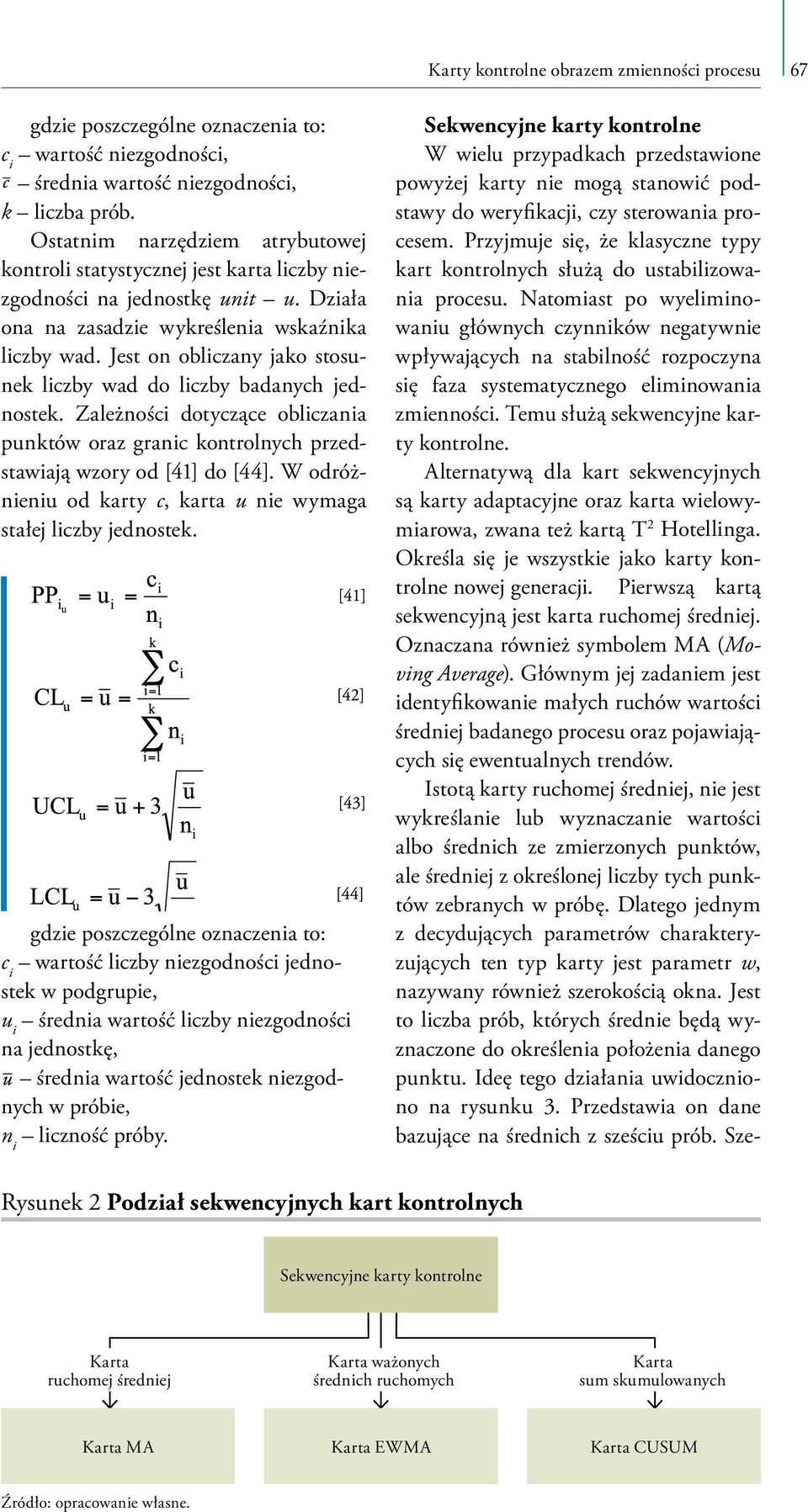 Jest on obliczany jako stosunek liczby wad do liczby badanych jednostek. Zależności dotyczące obliczania punktów oraz granic kontrolnych przedstawiają wzory od [41] do [44].