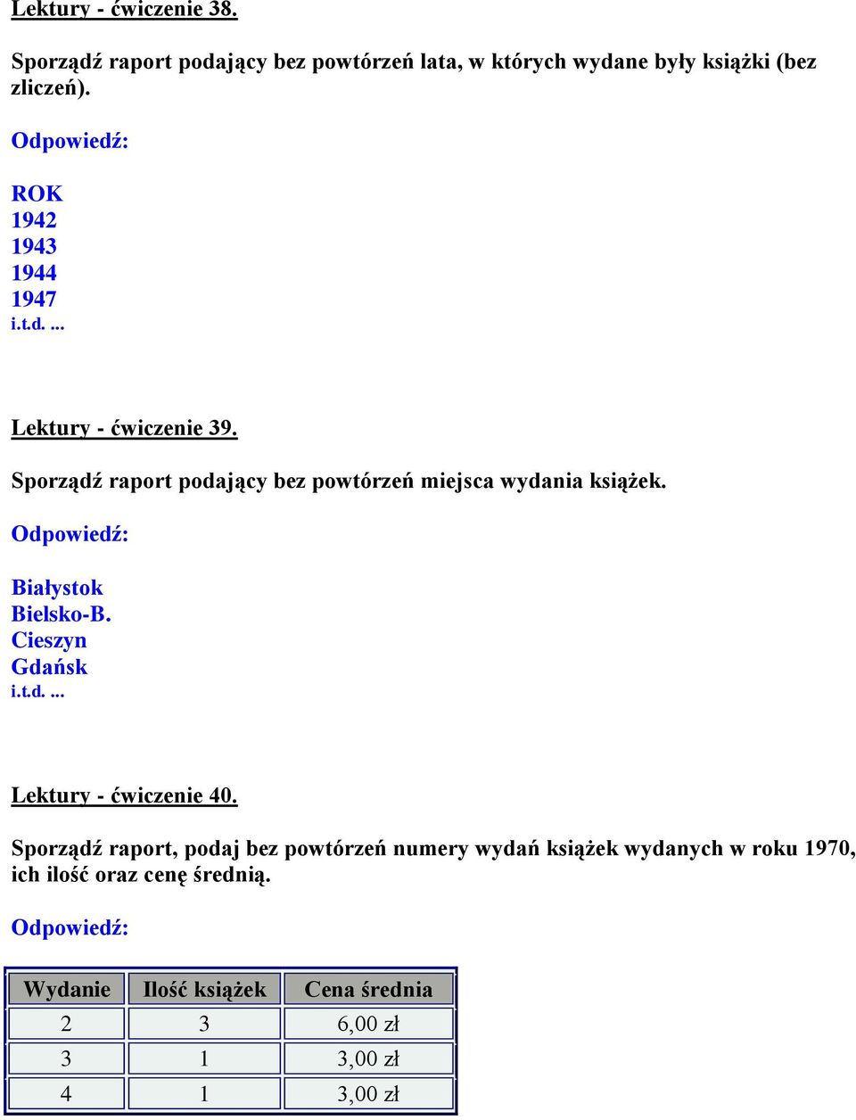 Białystok Bielsko-B. Cieszyn Gdańsk Lektury - ćwiczenie 40.