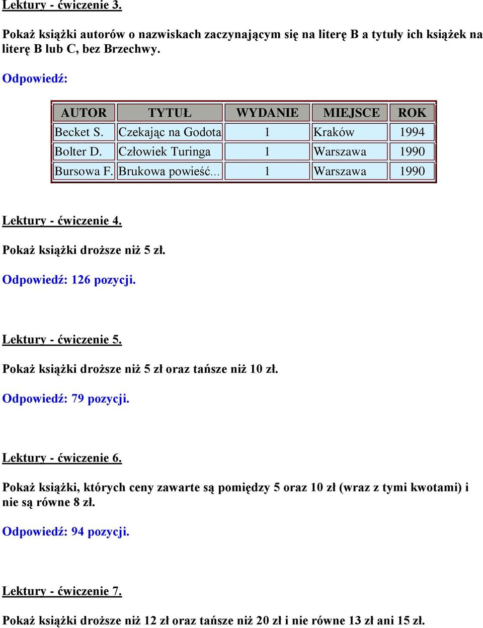 .. 1 Warszawa 1990 Lektury - ćwiczenie 4. Pokaż książki droższe niż 5 zł. 126 pozycji. Lektury - ćwiczenie 5. Pokaż książki droższe niż 5 zł oraz tańsze niż 10 zł. 79 pozycji.