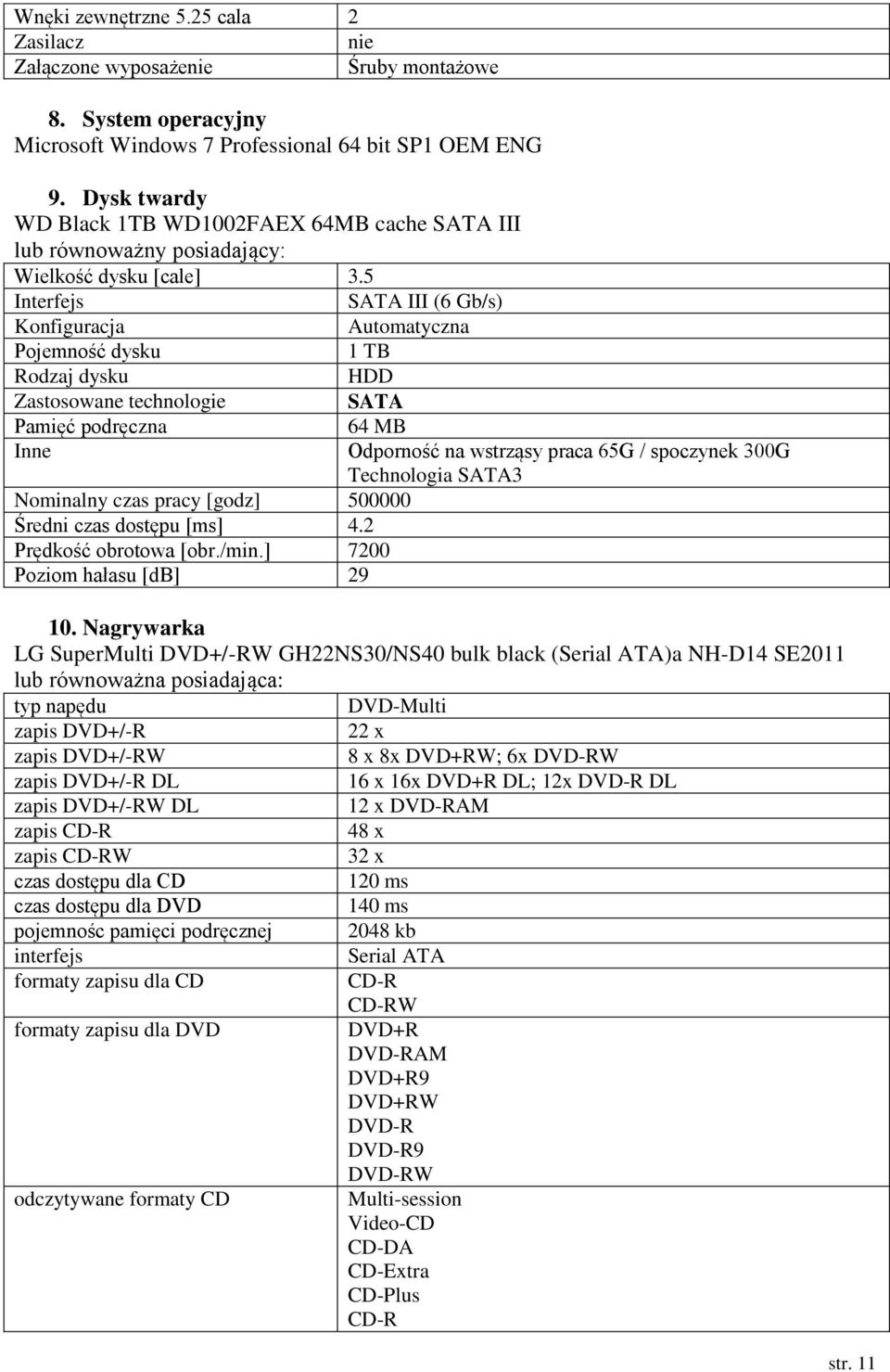 5 Interfejs SATA III (6 Gb/s) Konfiguracja Automatyczna Pojemność dysku 1 TB Rodzaj dysku HDD Zastosowane technologie SATA Pamięć podręczna Inne Nominalny czas pracy [godz] 500000 Średni czas dostępu