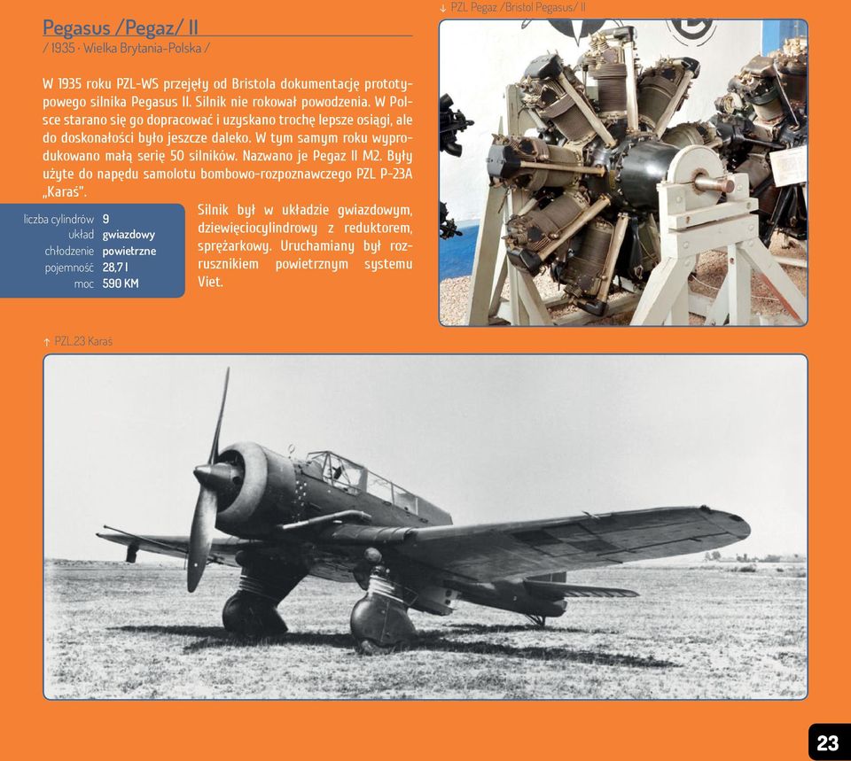 W tym samym roku wyprodukowano małą serię 50 silników. Nazwano je Pegaz II M2. Były użyte do napędu samolotu bombowo-rozpoznawczego PZL P-23A Karaś.