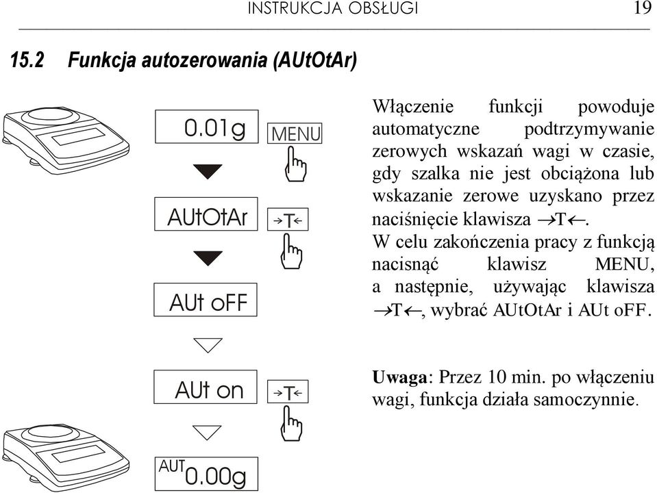 gdy szalka nie jest obciążona lub wskazanie zerowe uzyskano przez naciśnięcie klawisza.