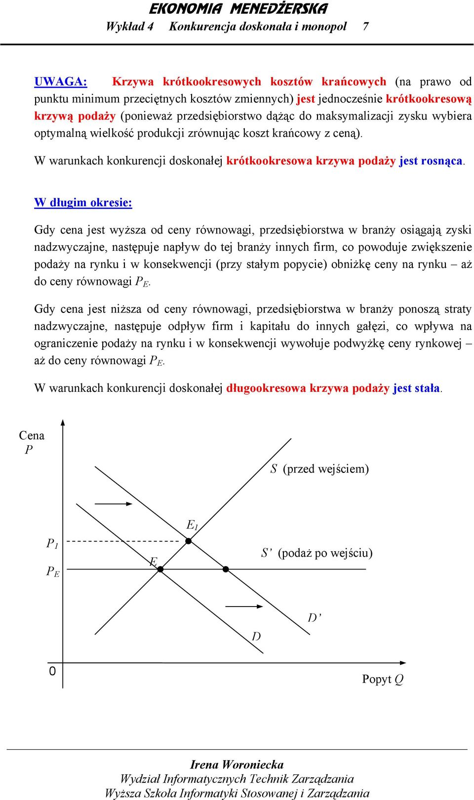 W warunkach konkurencji doskonałej krótkookresowa krzywa podaży jest rosnąca.