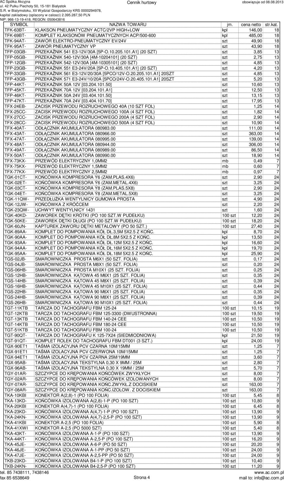 A1] (20 SZT) szt 3,85 13 TFP-05GB- PRZEKAŹNIK 540-12V/30A [4M-10204101] (20 SZT) szt 2,75 13 TFP-12GB- PRZEKAŹNIK 542-12V/30A [4M-10305101] (20 SZT) szt 4,85 13 TFP-23GB- PRZEKAŹNIK 551 E3-24V/20A