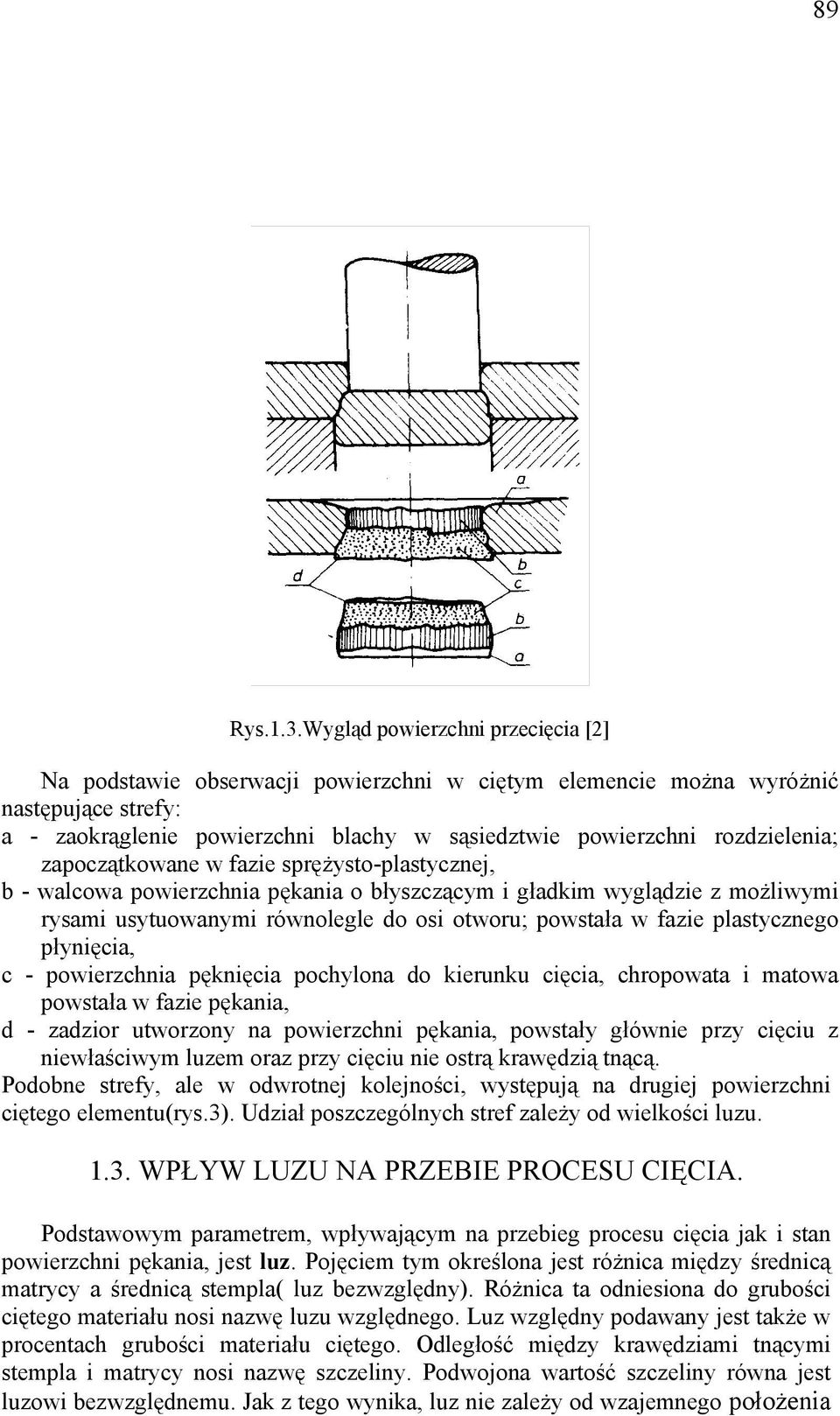 zapoczątkowane w fazie sprężysto-plastycznej, b - walcowa powierzchnia pękania o błyszczącym i gładkim wyglądzie z możliwymi rysami usytuowanymi równolegle do osi otworu; powstała w fazie