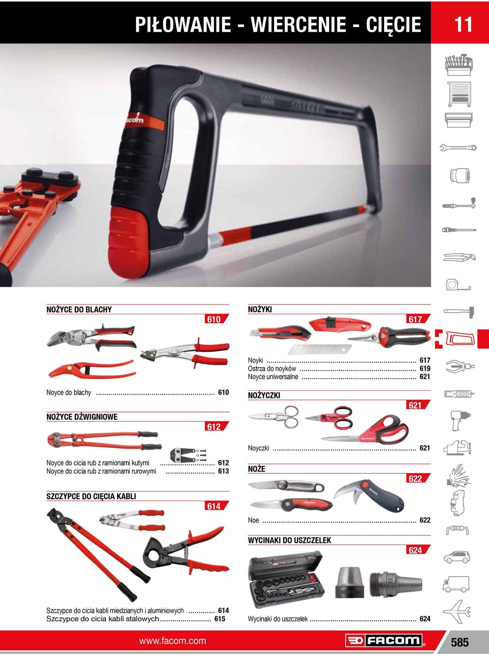 .. 612 No yce do ci cia rub z ramionami rurowymi... 613 noże 622 szczypce do CięCia kabli 614 No e.