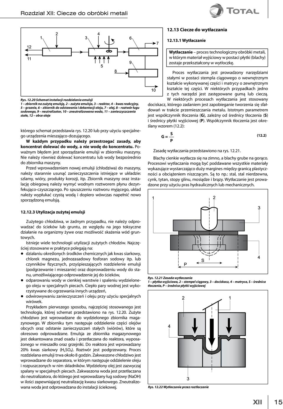 20 Schemat instalacji rozdzielania emulsji 1 zbiornik na zużytą emulsję, 2 zużyta emulsja, 3 reaktor, 4 kwas reakcyjny, 5 grzanie, 6 zbiornik do odstawania i dekantacji oleju, 7 olej, 8 roztwór ługu