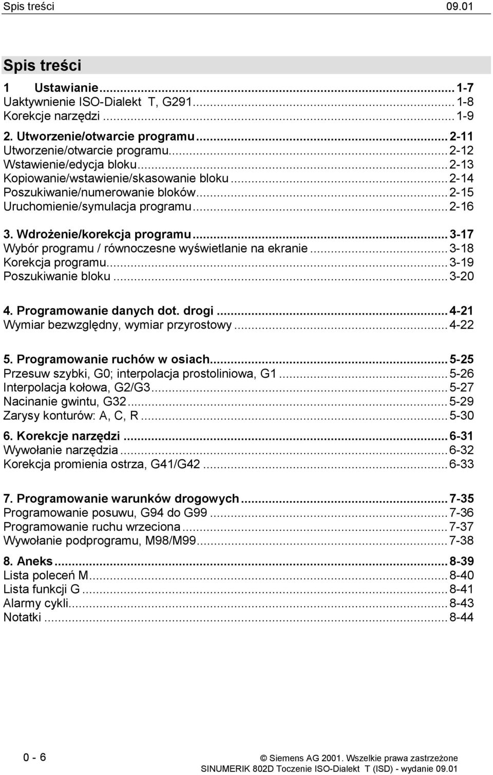 ..3-17 Wybór programu / równoczesne wyświetlanie na ekranie...3-18 Korekcja programu...3-19 Poszukiwanie bloku...3-20 4. Programowanie danych dot. drogi...4-21 Wymiar bezwzględny, wymiar przyrostowy.