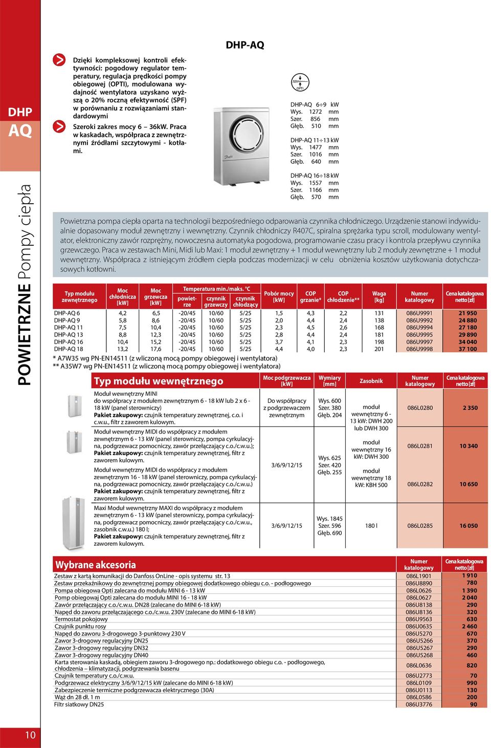 856 mm Głęb. 510 mm DHP-AQ 11 13 kw Wys. 1477 mm Szer. 1016 mm Głęb. 640 mm POWIETRZNE Pompy ciepła Powietrzna pompa ciepła oparta na technologii bezpośredniego odparowania czynnika chłodniczego.