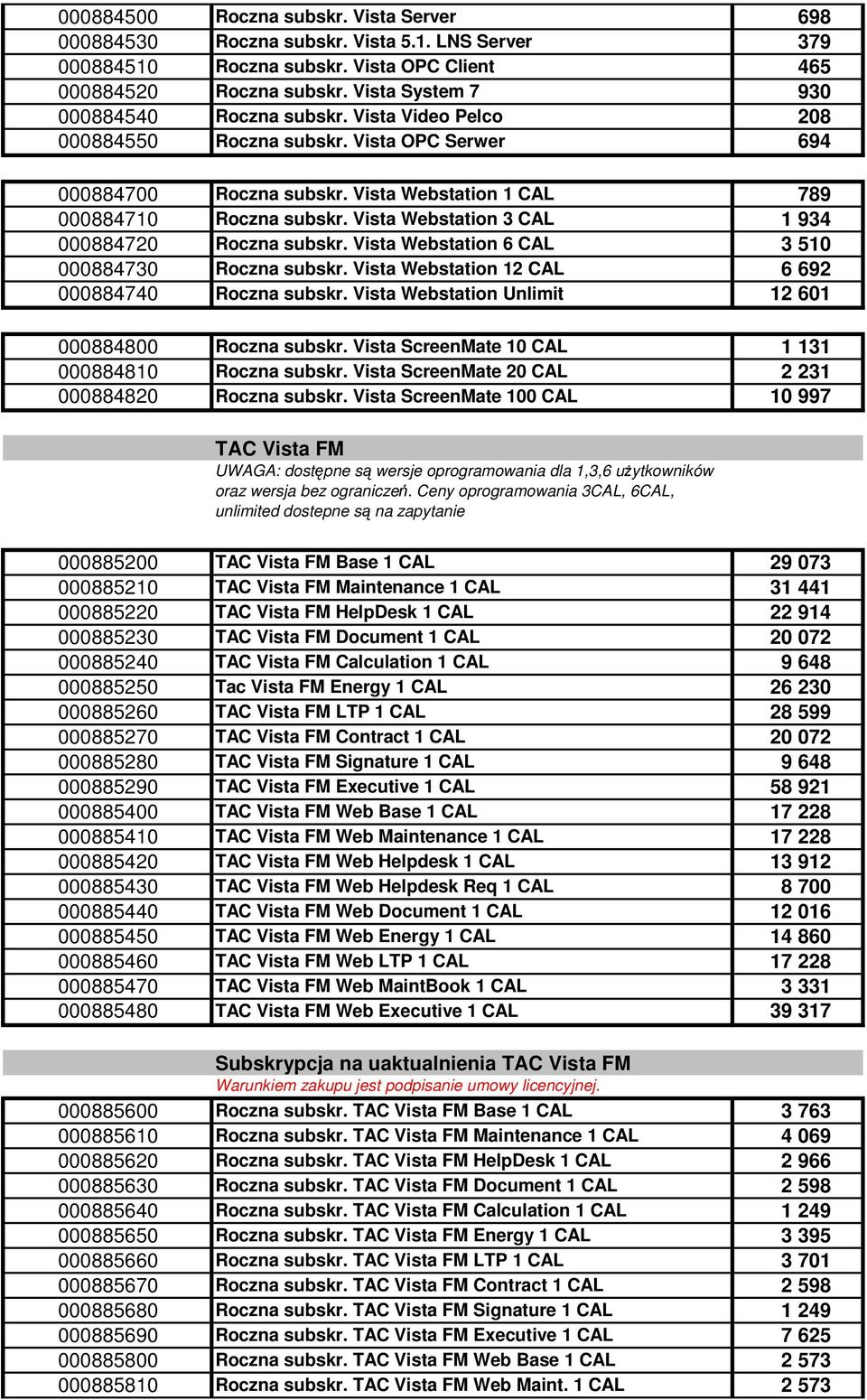 Vista Webstation 3 CAL 1 934 000884720 Roczna subskr. Vista Webstation 6 CAL 3 510 000884730 Roczna subskr. Vista Webstation 12 CAL 6 692 000884740 Roczna subskr.