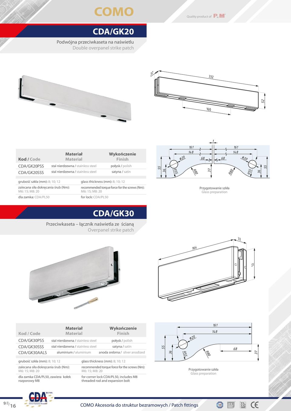 lock: CDA/PL50 CDA/GKPSS 6 CDA/GKSSS CDA/GKAALS aluminium / aluminium anoda srebrna / silver anodized R dla