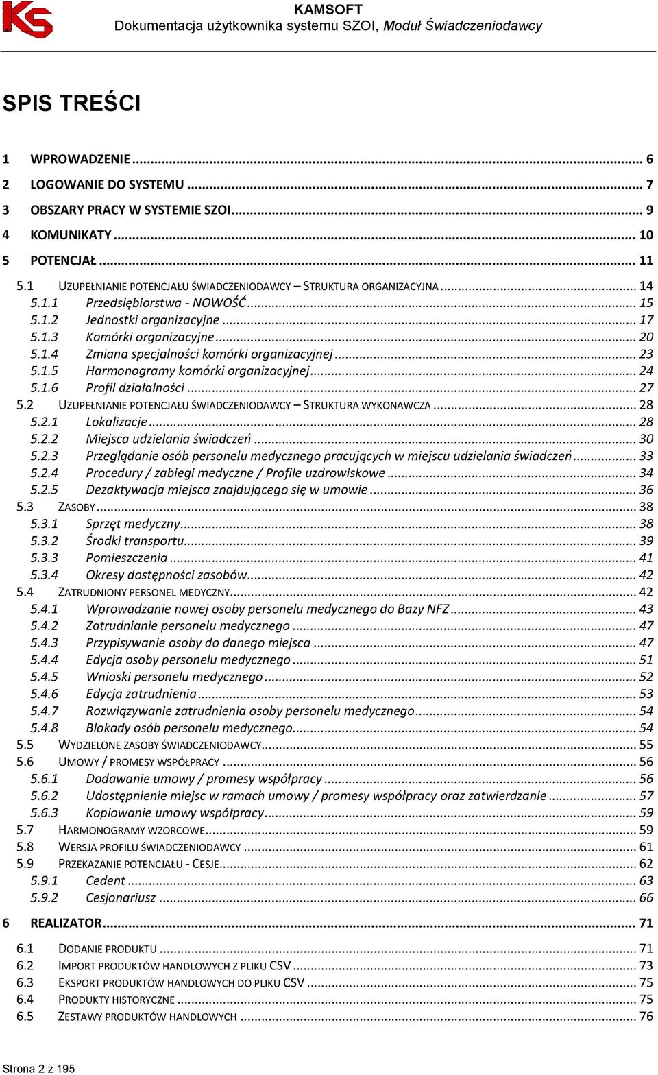 .. 23 5.1.5 Harmonogramy komórki organizacyjnej... 24 5.1.6 Profil działalności... 27 5.2 UZUPEŁNIANIE POTENCJAŁU ŚWIADCZENIODAWCY STRUKTURA WYKONAWCZA... 28 5.2.1 Lokalizacje... 28 5.2.2 Miejsca udzielania świadczeń.