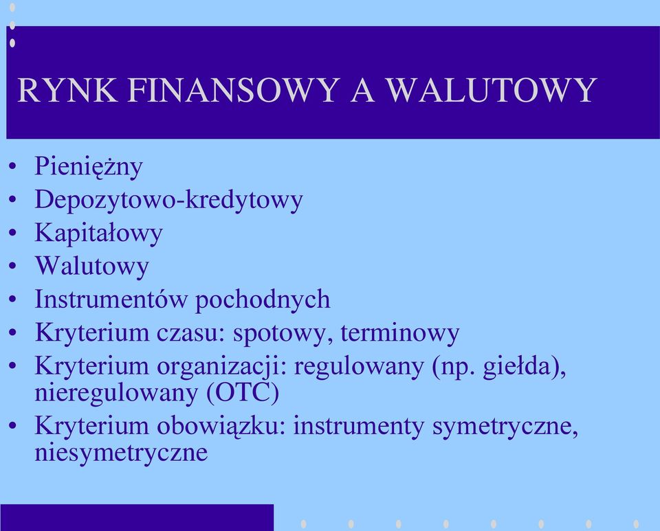 spotowy, terminowy Kryterium organizacji: regulowany (np.