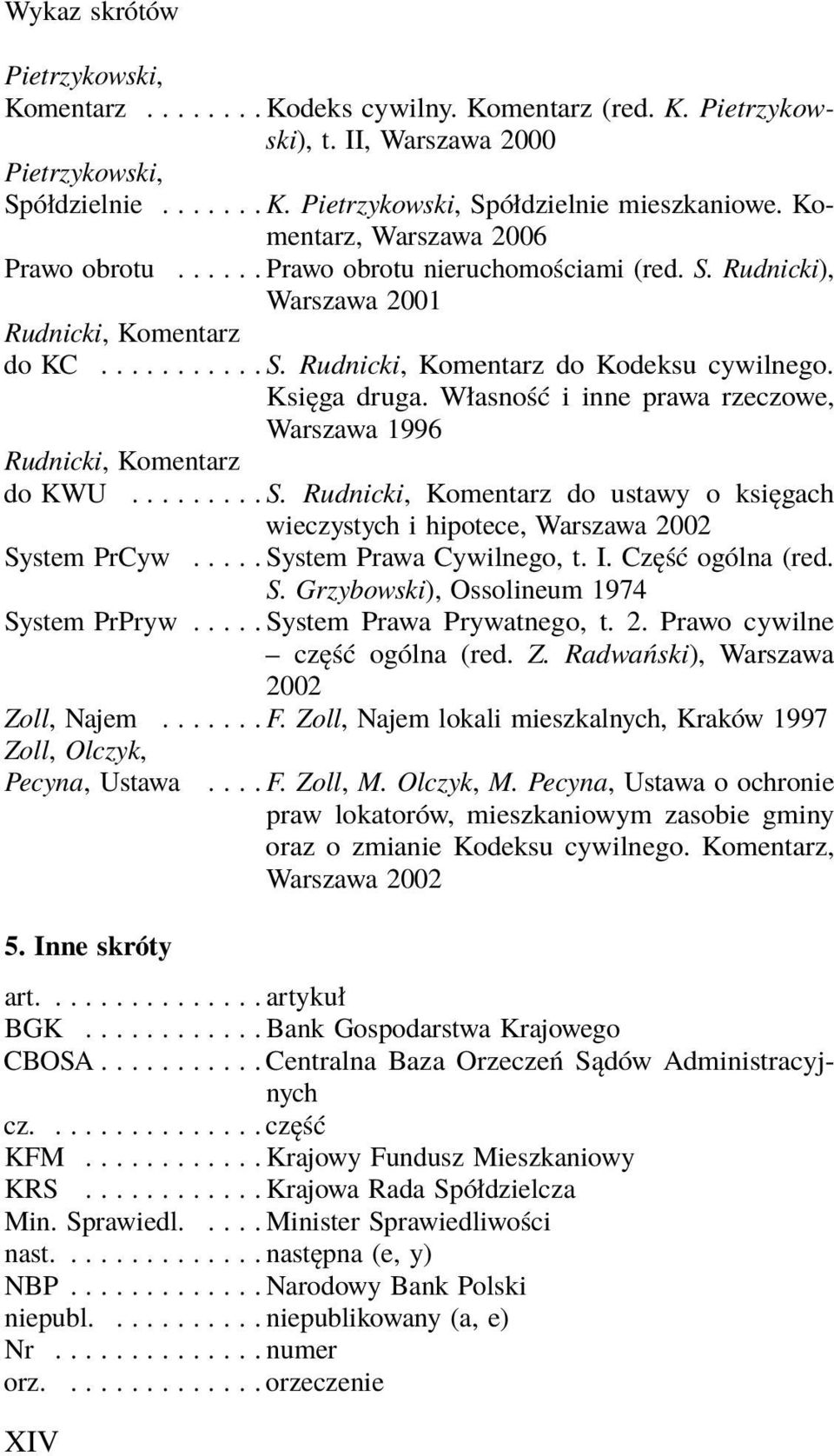 Księga druga. Własność i inne prawa rzeczowe, Warszawa 1996 Rudnicki, Komentarz do KWU......... S. Rudnicki, Komentarz do ustawy o księgach wieczystych i hipotece, Warszawa 2002 System PrCyw.