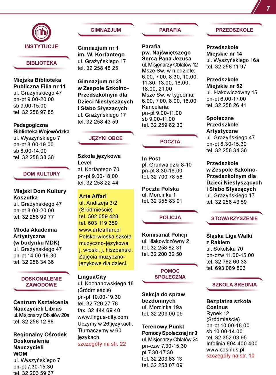 Grażyńskiego 47 pn-pt 14.00-19.30 tel. 32 258 34 36 DOSKONALENIE ZAWODOWE Centrum Kształcenia Nauczycieli Librus ul. Misjonarzy Oblatów 20a tel.