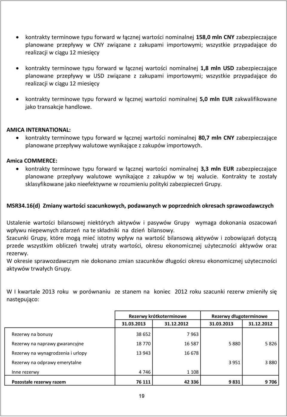 ciągu 12 miesięcy kontrakty terminowe typu forward w łącznej wartości nominalnej 5,0 mln EUR zakwalifikowane jako transakcje handlowe.