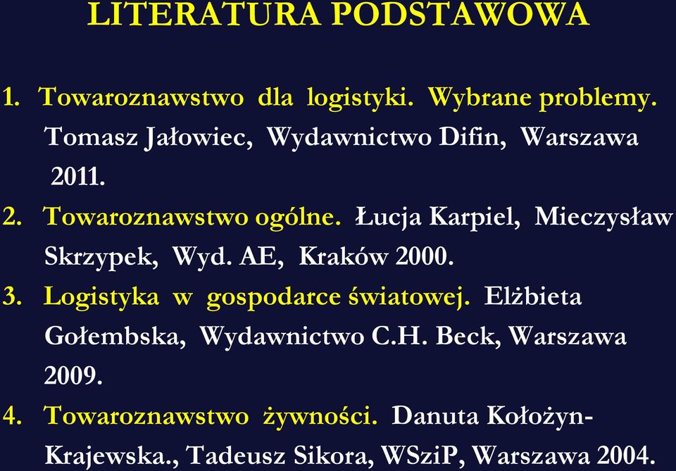 Łucja Karpiel, Mieczysław Skrzypek, Wyd. AE, Kraków 2000. 3. Logistyka w gospodarce światowej.