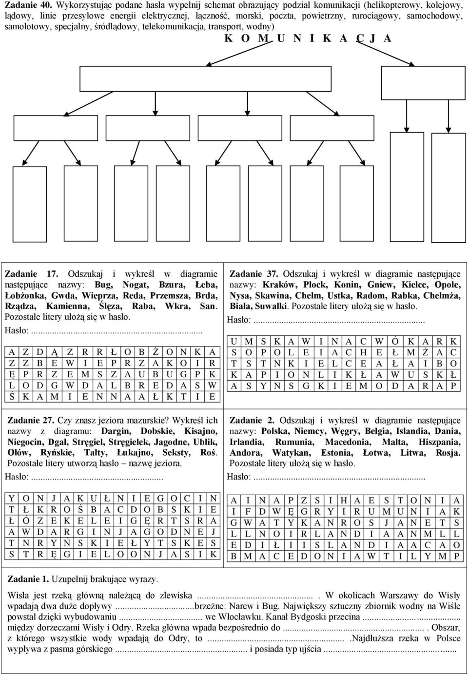 samochodowy, samolotowy, specjalny, śródlądowy, telekomunikacja, transport, wodny) K O M U N I K A C J A Zadanie 17.