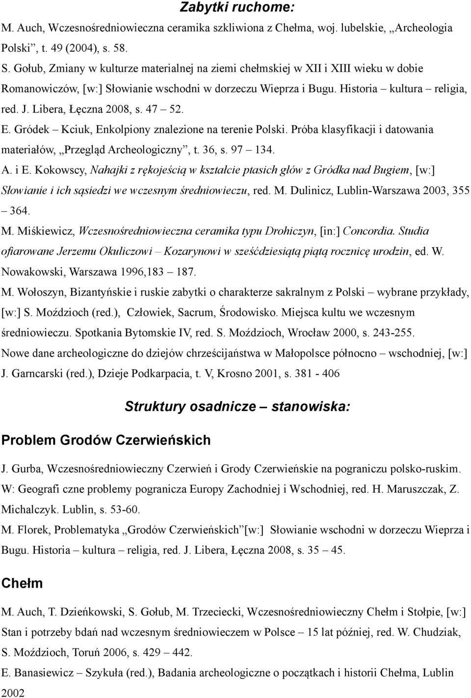 Libera, Łęczna 2008, s. 47 52. E. Gródek Kciuk, Enkolpiony znalezione na terenie Polski. Próba klasyfikacji i datowania materiałów, Przegląd Archeologiczny, t. 36, s. 97 134. A. i E.