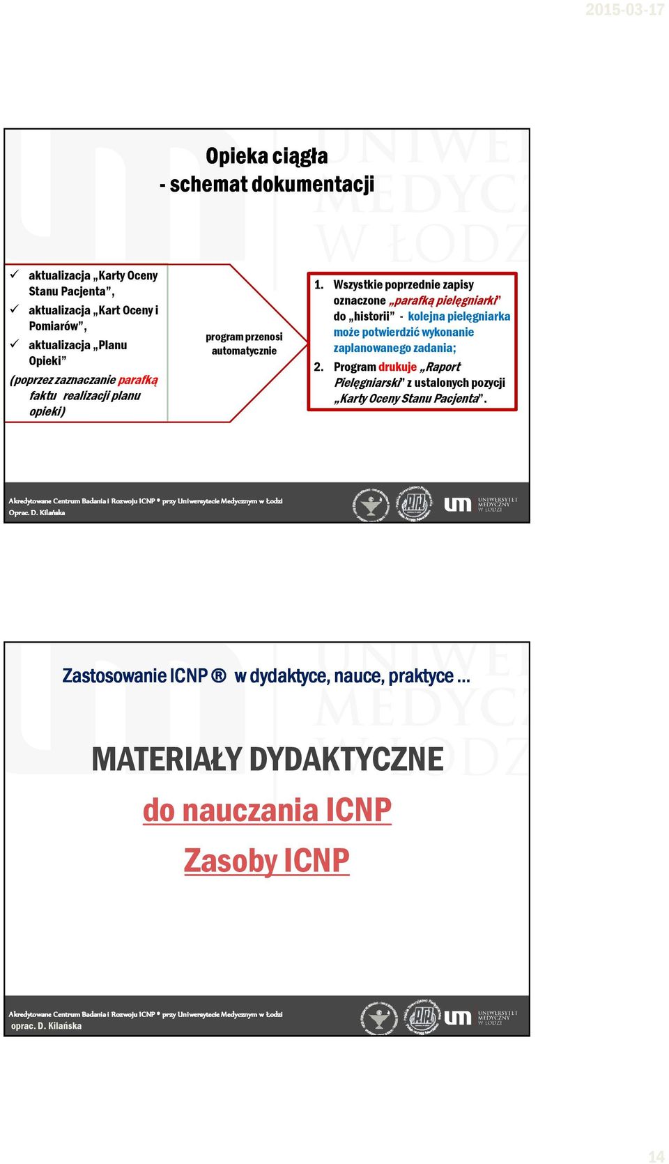 Wszystkie poprzednie zapisy oznaczone parafką pielęgniarki do historii - kolejna pielęgniarka może potwierdzić wykonanie zaplanowanego