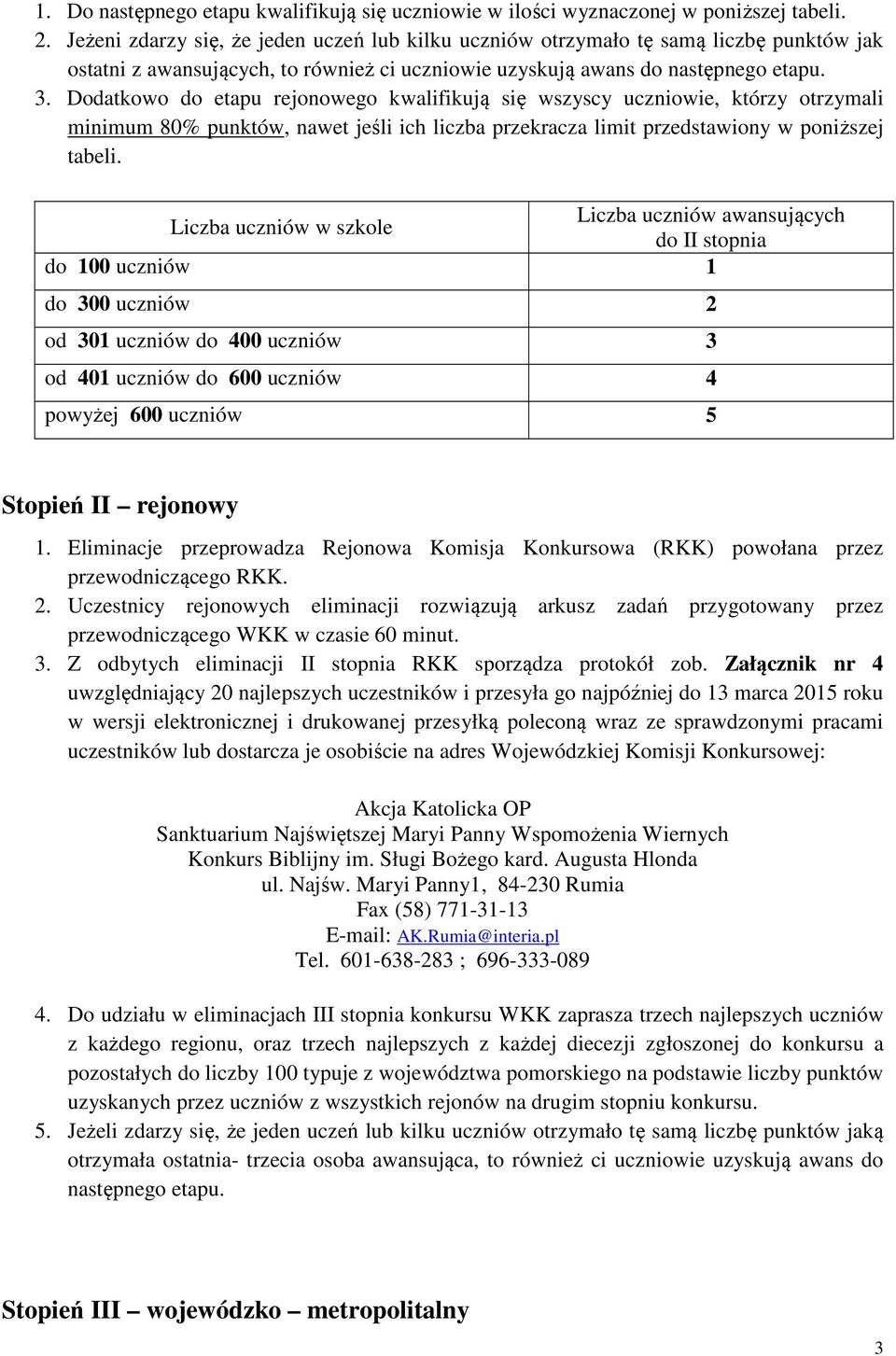 Dodatkowo do etapu rejonowego kwalifikują się wszyscy uczniowie, którzy otrzymali minimum 80% punktów, nawet jeśli ich liczba przekracza limit przedstawiony w poniższej tabeli.