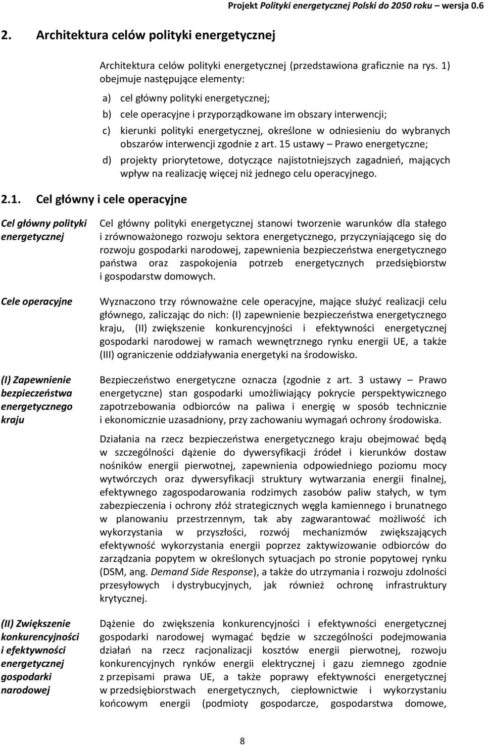 Cel główny i cele operacyjne b) cele operacyjne i przyporządkowane im obszary interwencji; c) kierunki polityki energetycznej, określone w odniesieniu do wybranych obszarów interwencji zgodnie z art.