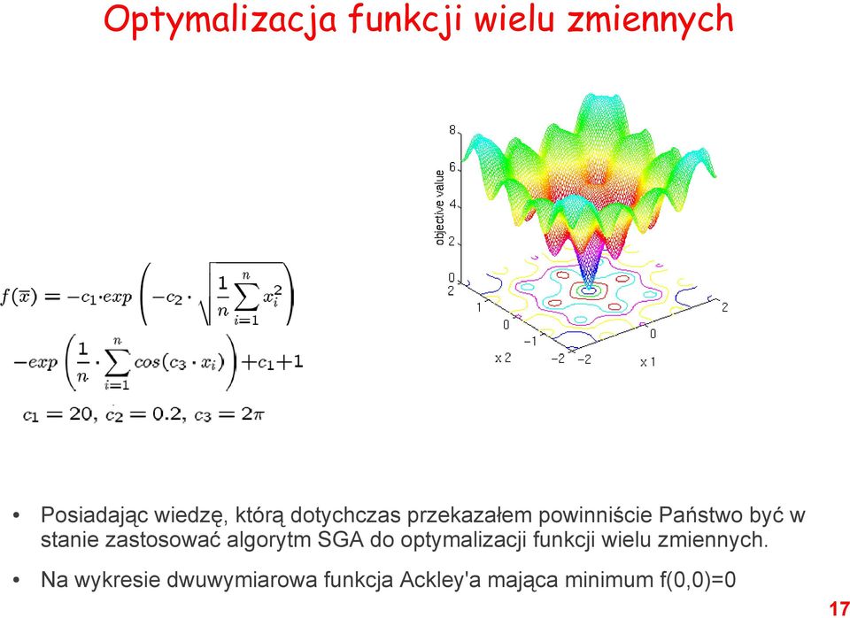 zastosować algorytm SGA do optymalizacji funkcji wielu