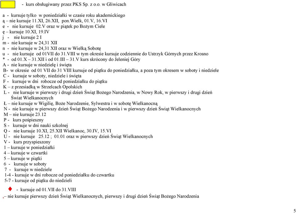 VIII w tym okresie kursuje codziennie do Ustrzyk Górnych przez Krosno * - od 01.X 31.XII i od 01.III 31.