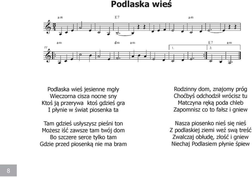 nie ma bram Rodzinny dom, znajomy próg Choćbyś odchodził wrócisz tu Matczyna ręką poda chleb Zapomnisz co to fałsz i gniew