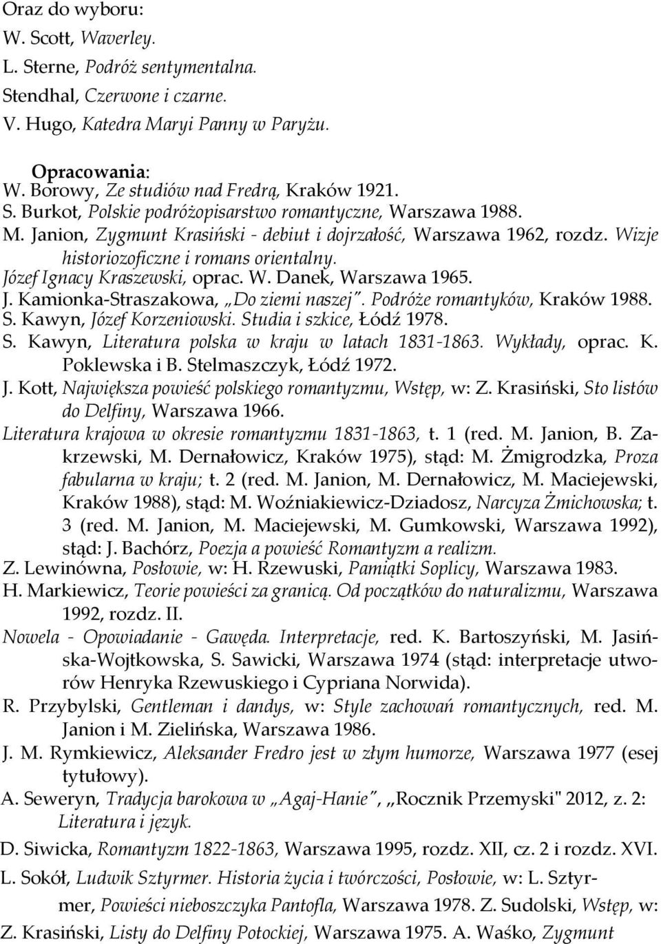 Podróże romantyków, Kraków 1988. S. Kawyn, Józef Korzeniowski. Studia i szkice, Łódź 1978. S. Kawyn, Literatura polska w kraju w latach 1831-1863. Wykłady, oprac. K. Poklewska i B.