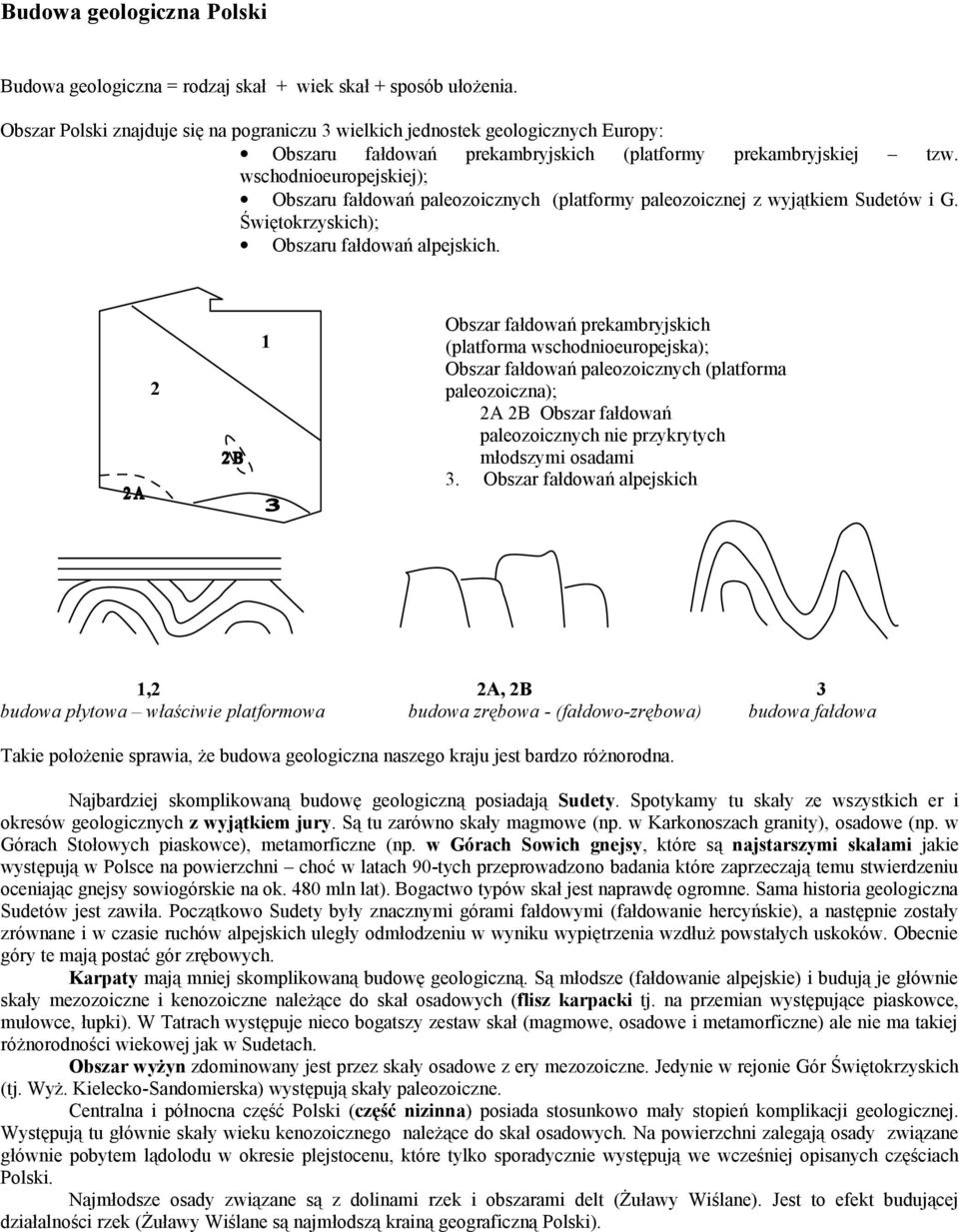 wschodnioeuropejskiej); Obszaru fałdowań paleozoicznych (platformy paleozoicznej z wyjątkiem Sudetów i G. Świętokrzyskich); Obszaru fałdowań alpejskich.