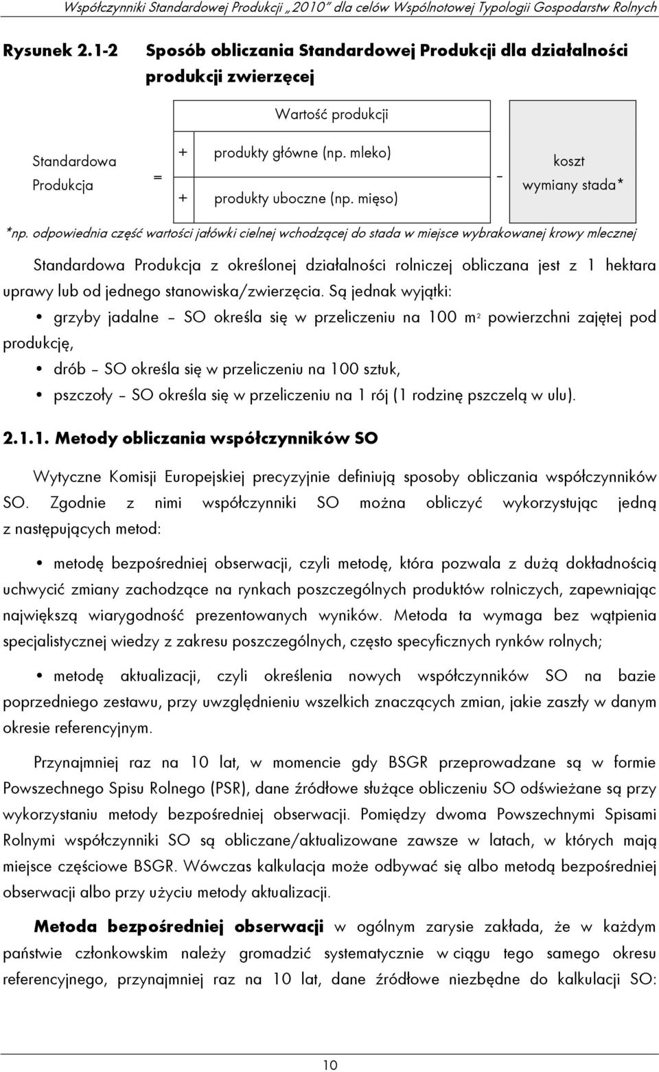 odpowiednia część wartości jałówki cielnej wchodzącej do stada w miejsce wybrakowanej krowy mlecznej Standardowa Produkcja z określonej działalności rolniczej obliczana jest z 1 hektara uprawy lub od