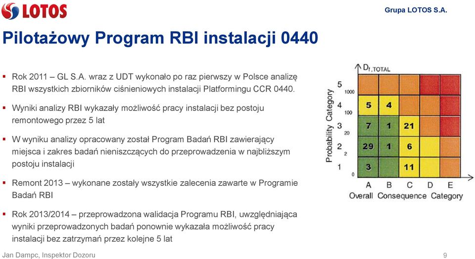 Wyniki analizy RBI wykazały możliwość pracy instalacji bez postoju remontowego przez 5 lat W wyniku analizy opracowany został Program Badań RBI zawierający miejsca i