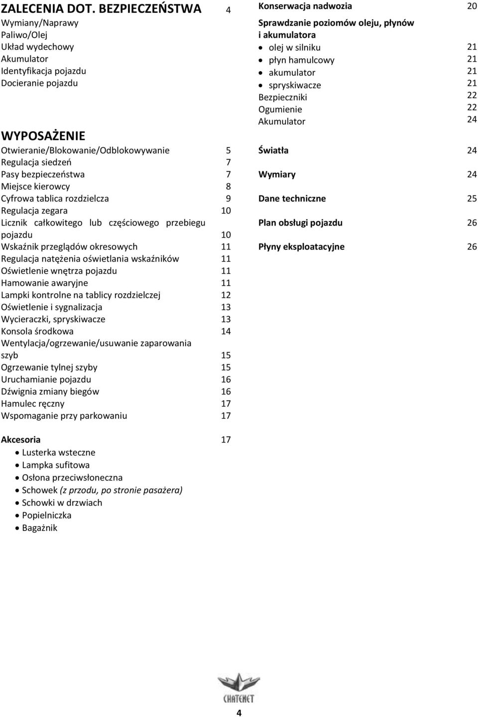 siedzeń Pasy bezpieczeństwa Miejsce kierowcy Cyfrowa tablica rozdzielcza Regulacja zegara Licznik całkowitego lub częściowego przebiegu pojazdu Wskaźnik przeglądów okresowych Regulacja natężenia