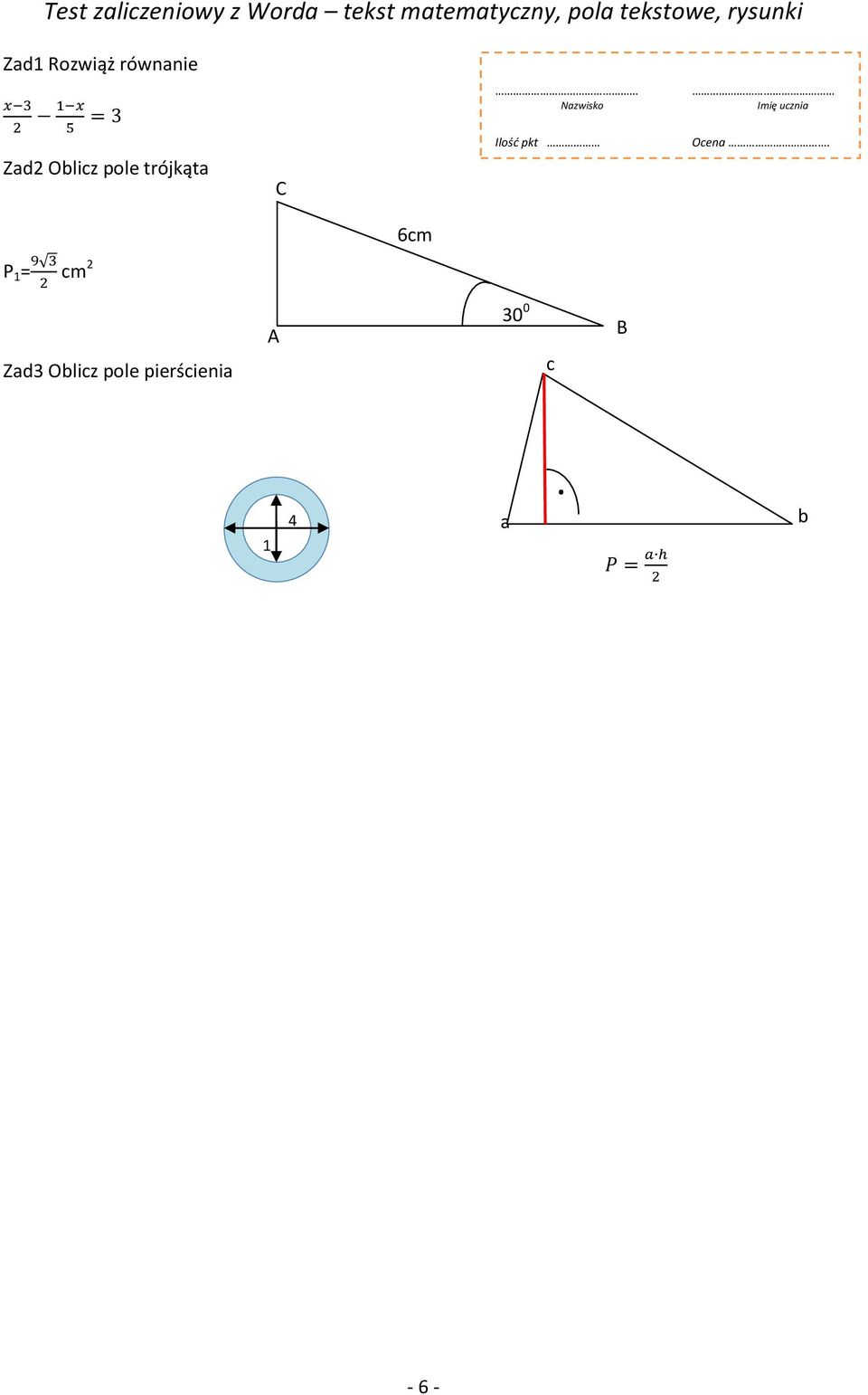 ucznia Zad2 Oblicz pole trójkąta C Ilośd pkt Ocena.
