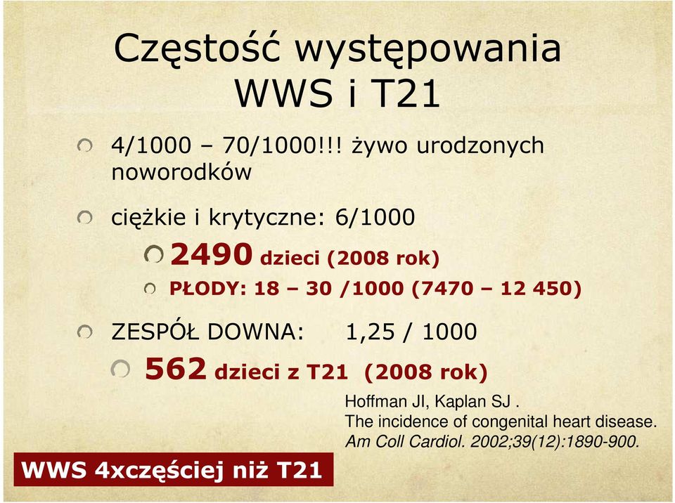 PŁODY: 18 30 /1000 (7470 12 450) ZESPÓŁ DOWNA: 1,25 / 1000 562 dzieci z T21 (2008