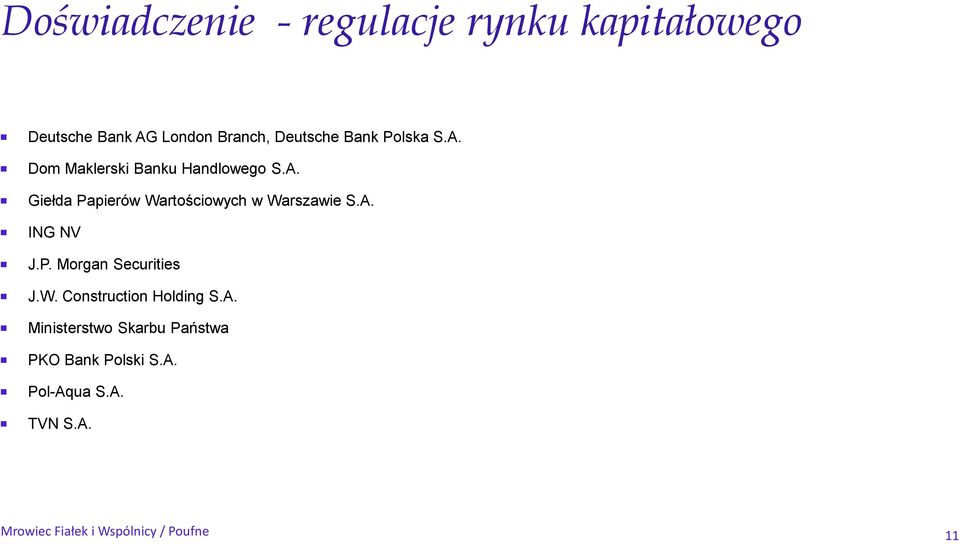 A. ING NV J.P. Morgan Securities J.W. Construction Holding S.A. Ministerstwo Skarbu Państwa PKO Bank Polski S.