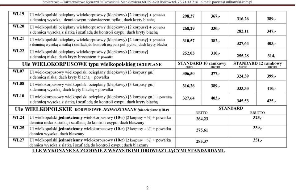 pyłku; dach kryty blachą Ul wielkopolski ocieplany wielokorpusowy (klepkowy) [2 korpusy] z dennicą niską; dach kryty brezentem + powałka Ule WIELOKORPUSOWE typu wielkopolskieg OCIEPLANE Ul