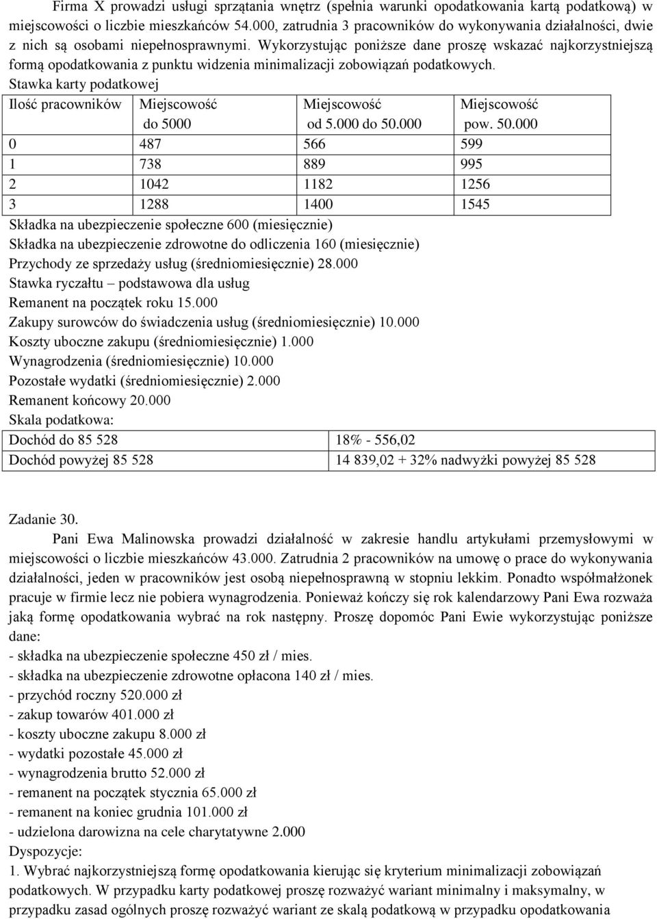 Wykorzystując poniższe dane proszę wskazać najkorzystniejszą formą opodatkowania z punktu widzenia minimalizacji zobowiązań podatkowych.