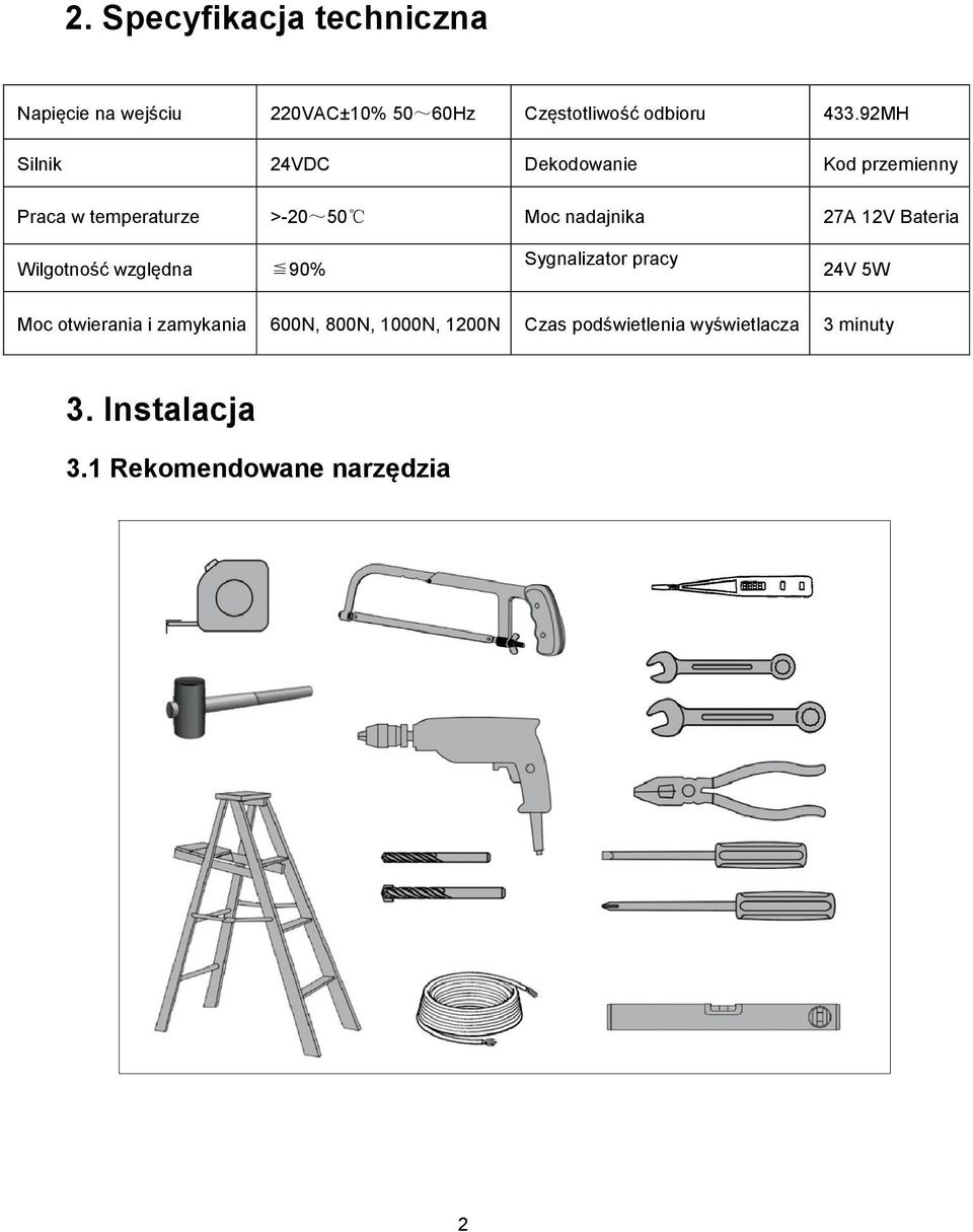 Bateria Wilgotność względna 90% Sygnalizator pracy 24V 5W Moc otwierania i zamykania 600N,