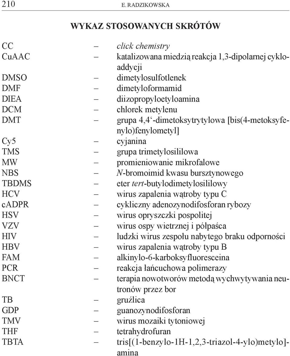 chlorek metylenu DMT grupa 4,4 -dimetoksytrytylowa [bis(4-metoksyfenylo)fenylometyl] Cy5 cyjanina TMS grupa trimetylosililowa MW promieniowanie mikrofalowe NBS N-bromoimid kwasu bursztynowego TBDMS