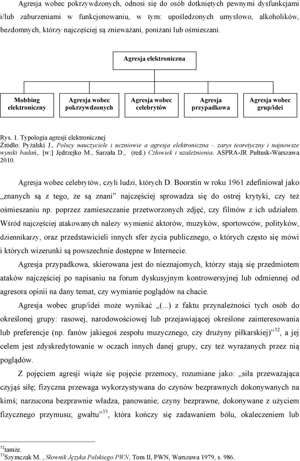 Typologia agresji elektronicznej Źródło: Pyżalski J., Polscy nauczyciele i uczniowie a agresja elektroniczna zarys teoretyczny i najnowsze wyniki badań,. [w:] Jędrzejko M., Sarzała D., (red.