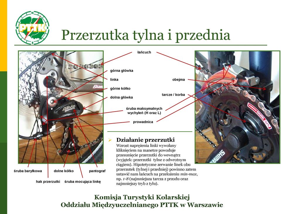 kliknięciem na manetce powoduje przesunięcie przerzutki do wewnątrz (wyjątek: przerzutki tylne z odwrotnym ciągiem).