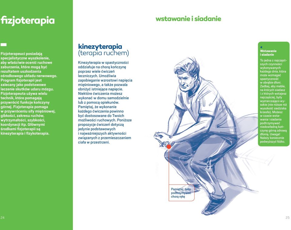 Fizjoterapia pomaga w przywróceniu siły mięśniowej, gibkości, zakresu ruchów, wytrzymałości, szybkości, koordynacji itp. Głównymi środkami fizjoterapii są kinezyterapia i fizykoterapia.