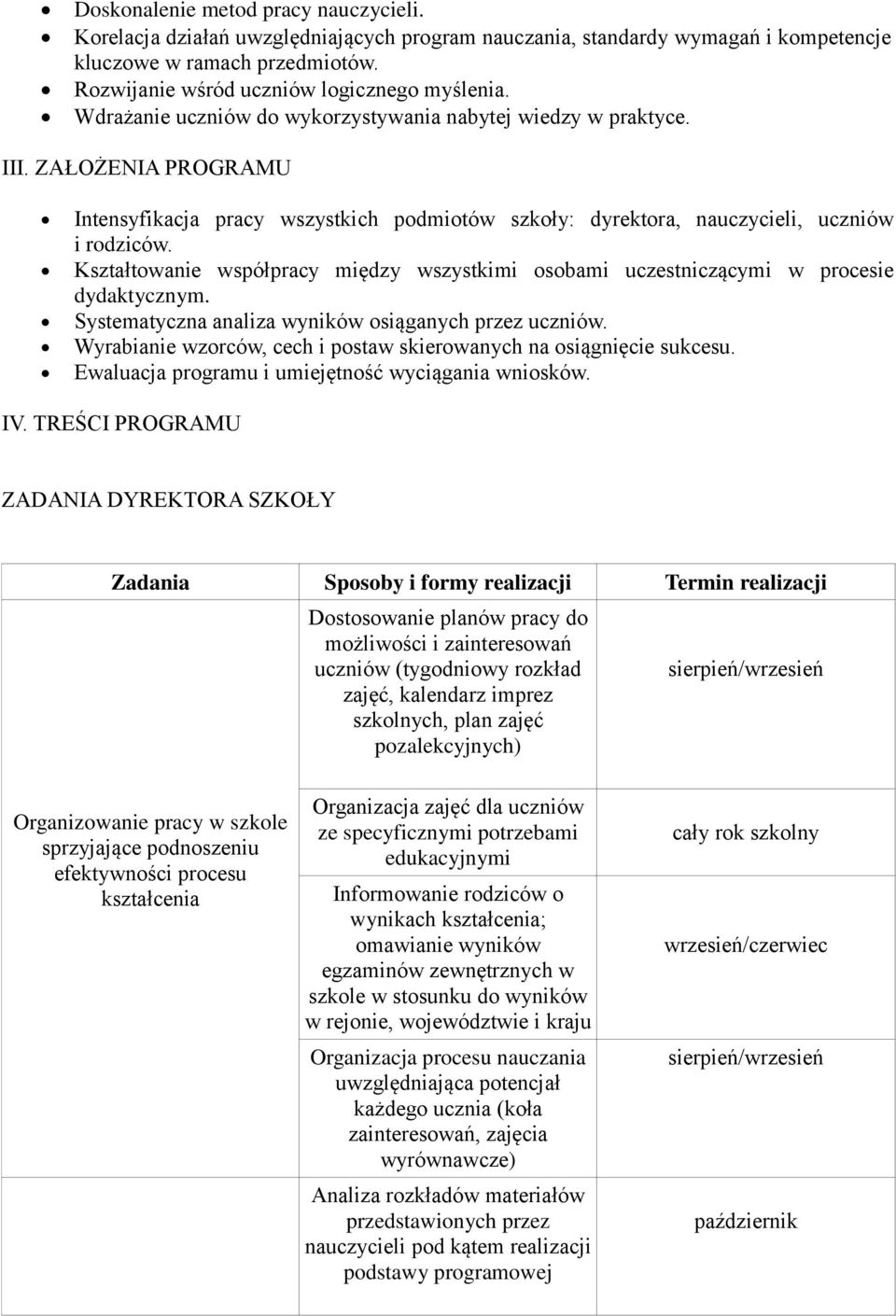 Kształtowanie współpracy między wszystkimi osobami uczestniczącymi w procesie dydaktycznym. Systematyczna analiza wyników osiąganych przez uczniów.