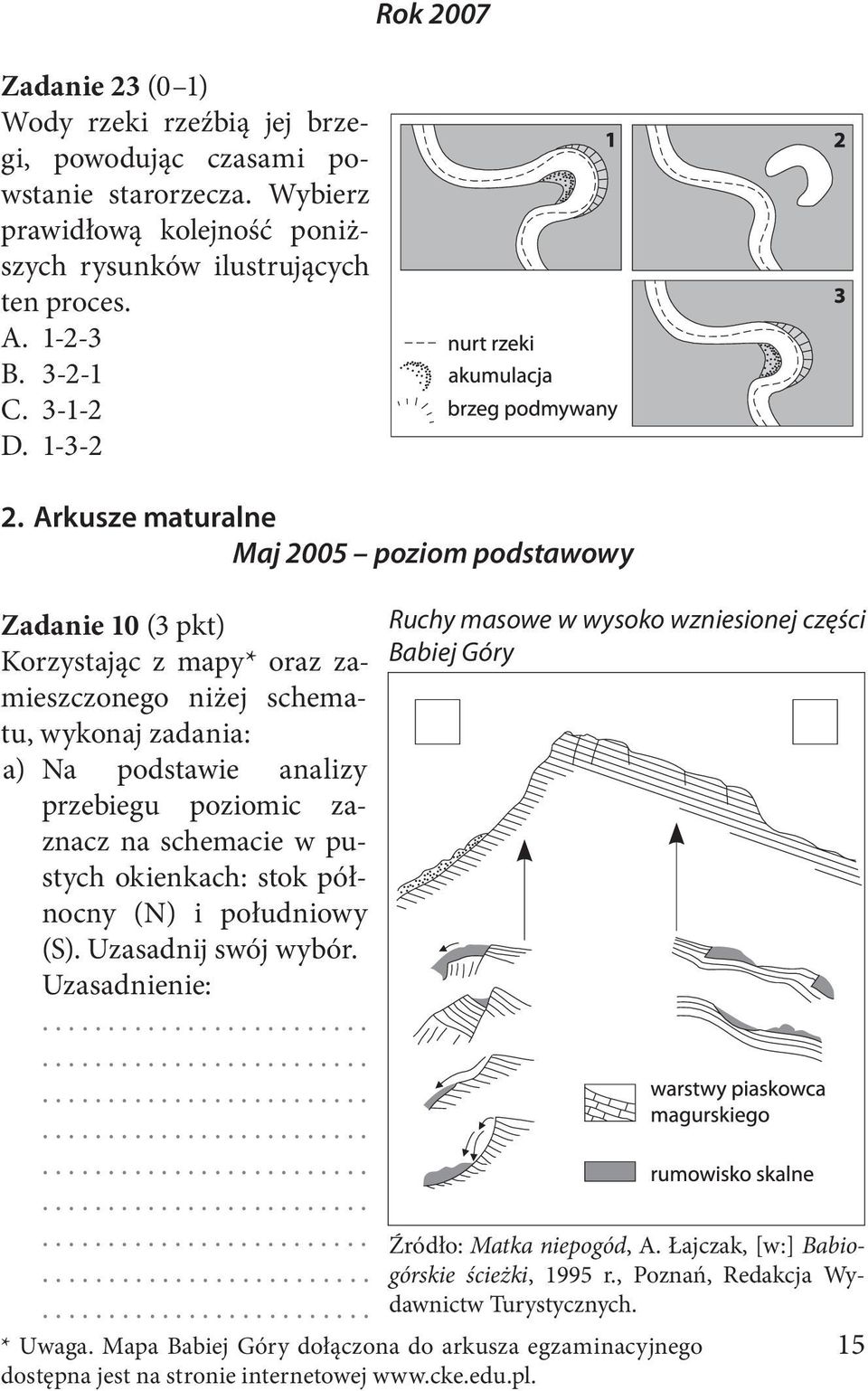 Arkusze maturalne Maj 2005 poziom podstawowy Zadanie 10 (3 pkt) Korzystając z mapy* oraz zamieszczonego niżej schematu, wykonaj zadania: a) Na podstawie analizy przebiegu poziomic zaznacz na