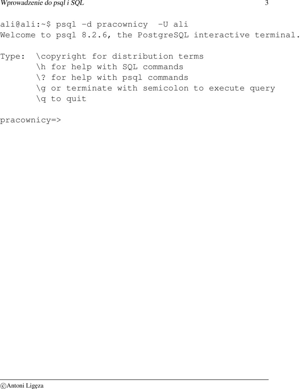 Type: \copyright for distribution terms \h for help with SQL commands \?