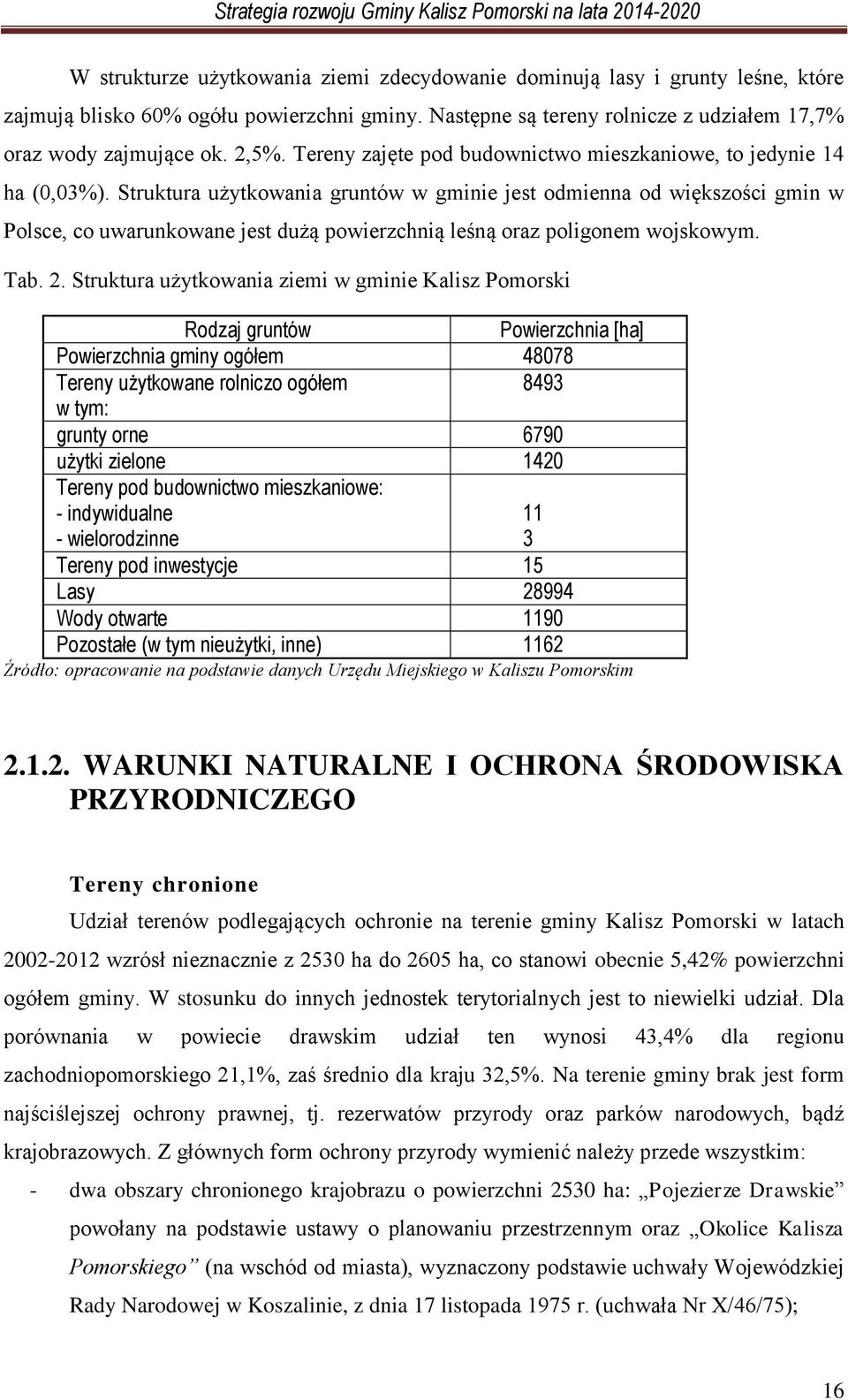 Struktura użytkowania gruntów w gminie jest odmienna od większości gmin w Polsce, co uwarunkowane jest dużą powierzchnią leśną oraz poligonem wojskowym. Tab. 2.