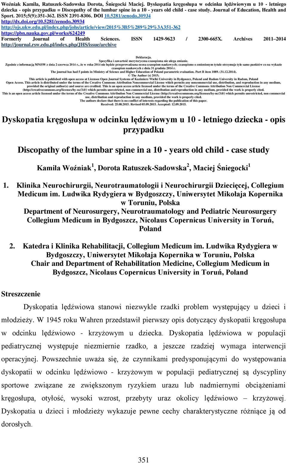 2015;5(9):351-362. ISSN 2391-8306. DOI 10.5281/zenodo.30934 http://dx.doi.org/10.5281/zenodo.30934 http://ojs.ukw.edu.pl/index.php/johs/article/view/2015%3b5%289%29%3a351-362 https://pbn.nauka.gov.